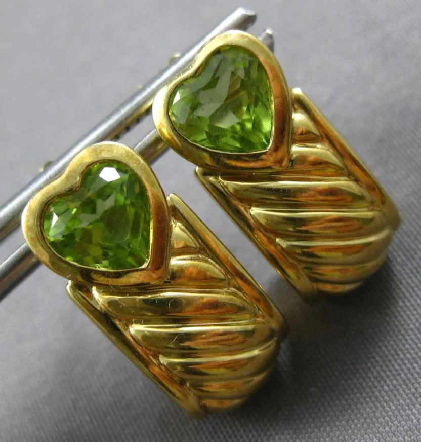 1.80CT AAA PERIDOT 14KT YELLOW GOLD HEART SHAPE UMBRELLA HANGING EARRINGS #27911