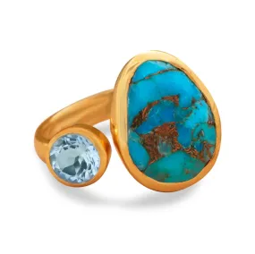 18k Gold Plated Blue Topaz & Turquoise Ring