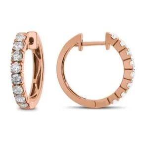 18K Rose Gold Diamond Round Hoop Earrings