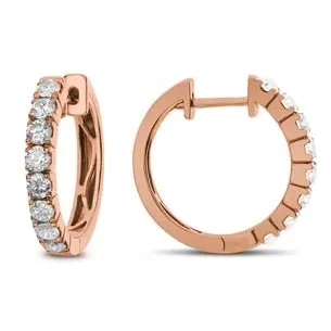 18K Rose Gold Diamond Round Hoop Earrings