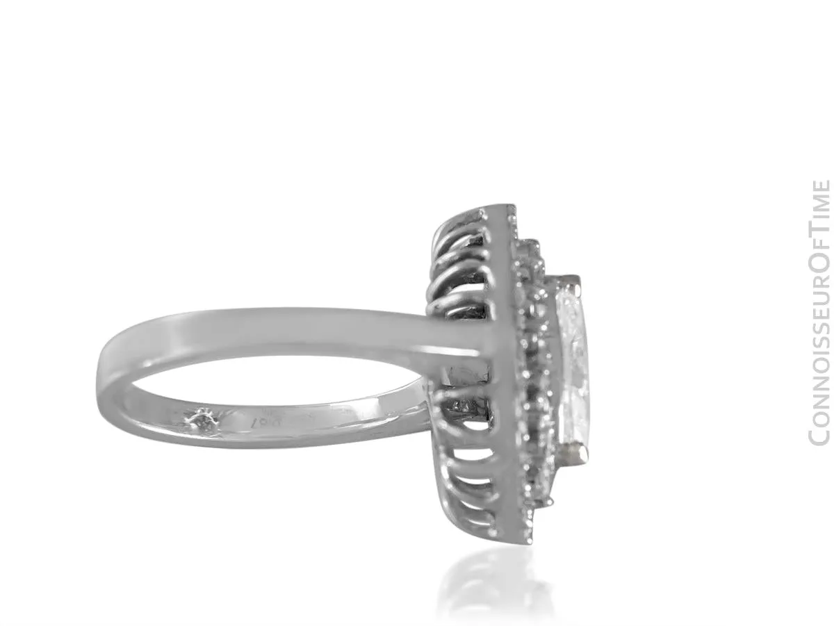 18K White Gold & Diamond Halo Engagement Wedding Ring, .87 CT Marquise Diamond, 1.68 TDW