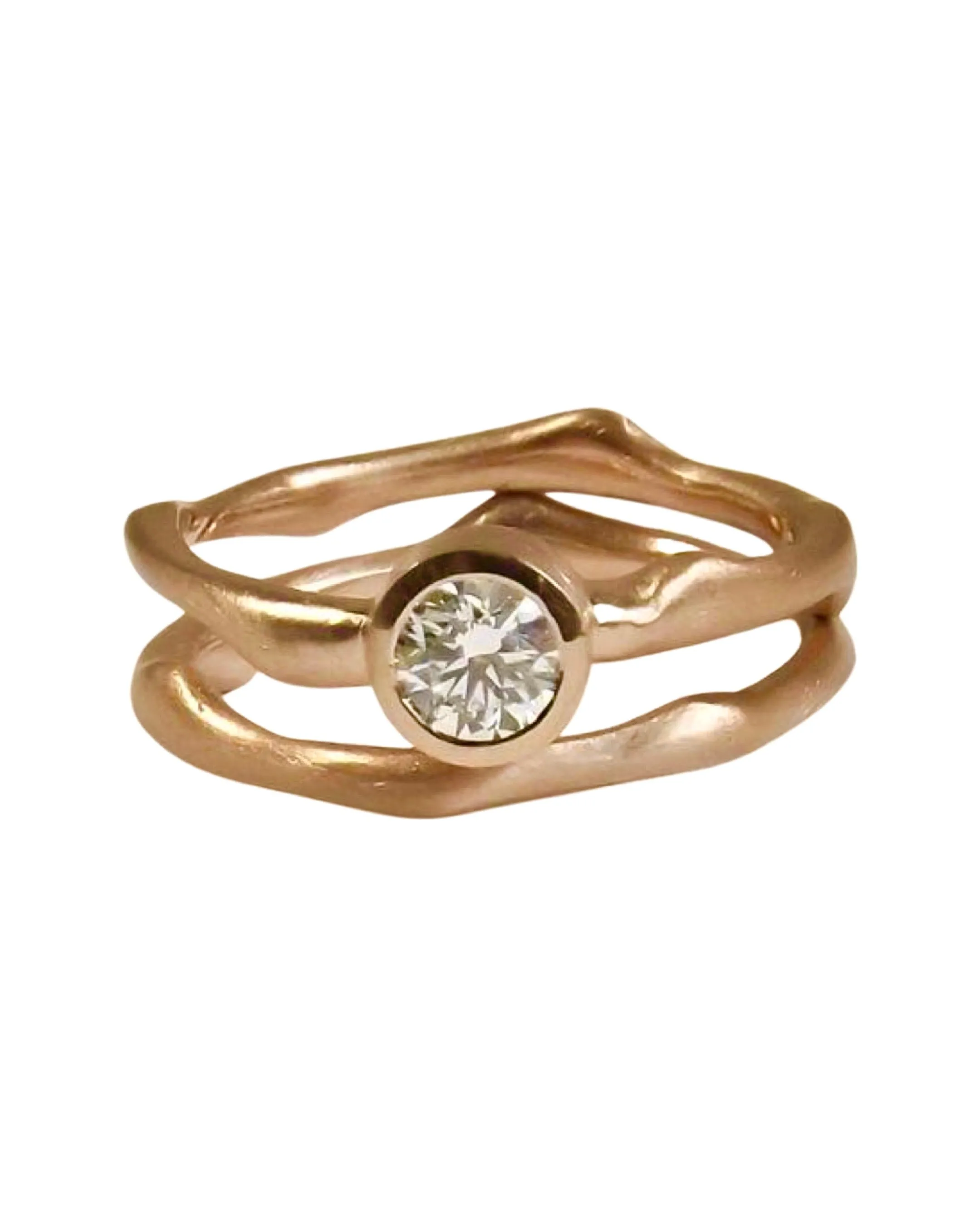 18kt Rose Gold Twig Ring with 4 Diamonds