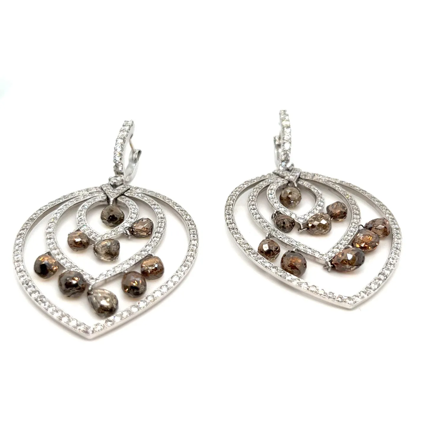 18kt White Gold with Brown Diamond Briolettes Chandelier Earrings