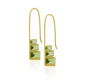 18KY Peridot Stacked Baguette Cascade Earrings