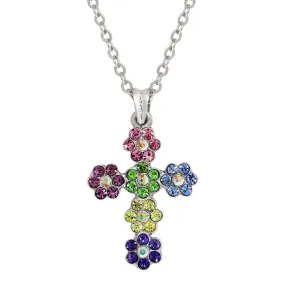 1928 Jewelry Multicolor Flower Cross Pendant Necklace For Women 16"   3" Extender