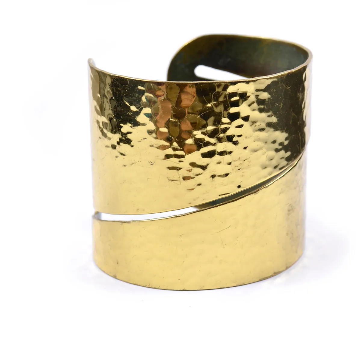 1970's Vintage Bracelet Designer Signed Hammered Brass Cuff