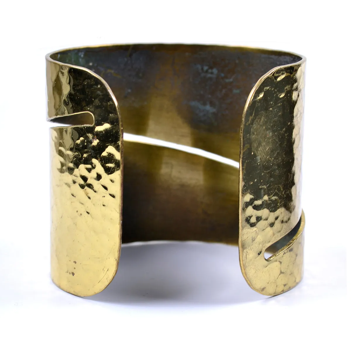 1970's Vintage Bracelet Designer Signed Hammered Brass Cuff