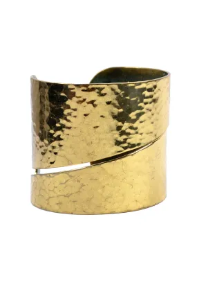 1970's Vintage Bracelet Designer Signed Hammered Brass Cuff