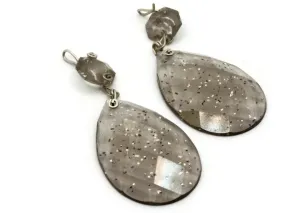 2 64mm Clear Gray with Embedded Glitter Vintage Plastic Drop Teardrop Pendant Chandelier Dangle