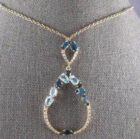 2.05CT DIAMOND & AAA BLUE TOPAZ 14KT 2 TONE GOLD TEAR DROP BY THE YARD NECKLACE