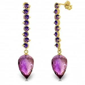 22.1 Carat 14K Solid Yellow Gold Drop Briolette Amethyst Earrings