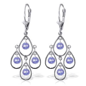 2.4 Carat 14K Solid White Gold Chandelier Earrings Tanzanite