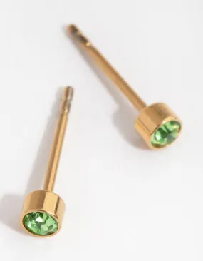 24 Carat Gold Plated Titanium August Peridot Stud Earrings