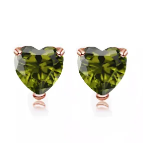 24k Rose Gold Plated 1/2 Carat Heart Created Peridot Stud Earrings