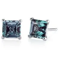 24k White Gold Plated 2 Cttw Alexandrite Square Stud Earrings