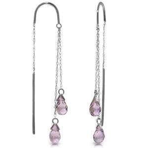 2.5 Carat 14K Solid White Gold Threaded Dangles Earrings Amethyst