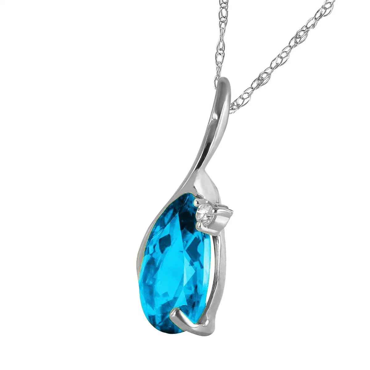 2.53 Carat 14K Solid White Gold Necklace Diamond Blue Topaz