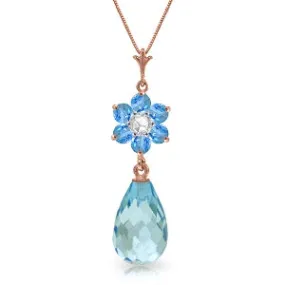 2.78 Carat 14K Solid Rose Gold Necklace Natural Blue Topaz Diamond