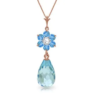 2.78 Carat 14K Solid Rose Gold Necklace Natural Blue Topaz Diamond