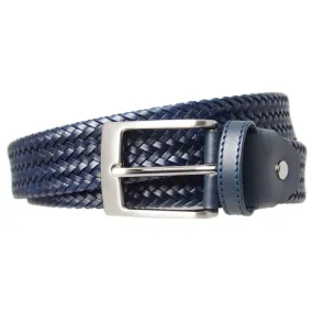 34 mm Fine Weave Leather Belt Navy