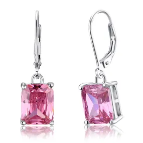 4 Carat Pink Created Sapphire 925 Sterling Silver Dangle Earrings XFE8036