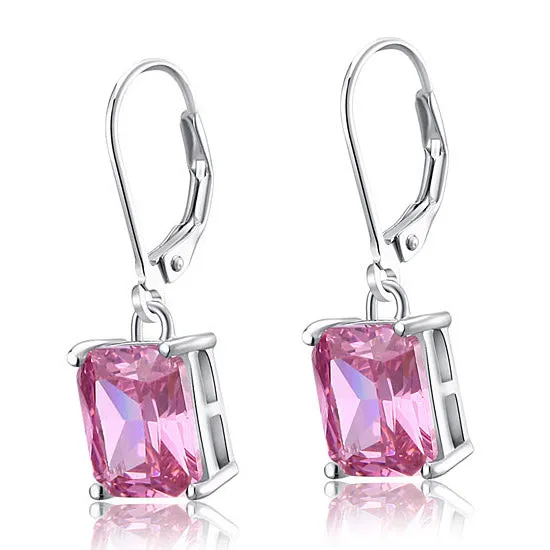 4 Carat Pink Created Sapphire 925 Sterling Silver Dangle Earrings XFE8036