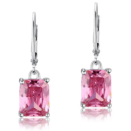 4 Carat Pink Created Sapphire 925 Sterling Silver Dangle Earrings XFE8036