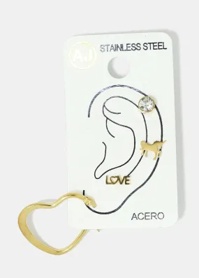 4-Piece "LOVE" & Heart Hoop Earrings