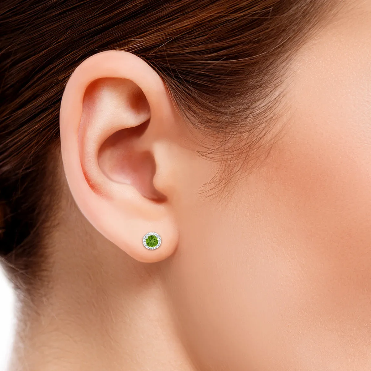 5Mm Peridot And Genuine Diamond Stud Earrings In 14K White Gold