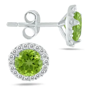 5Mm Peridot And Genuine Diamond Stud Earrings In 14K White Gold