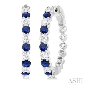 7/8 ctw Round 2.7MM Sapphire and Round Cut Diamond Precious Hoop Earring in 14K White Gold