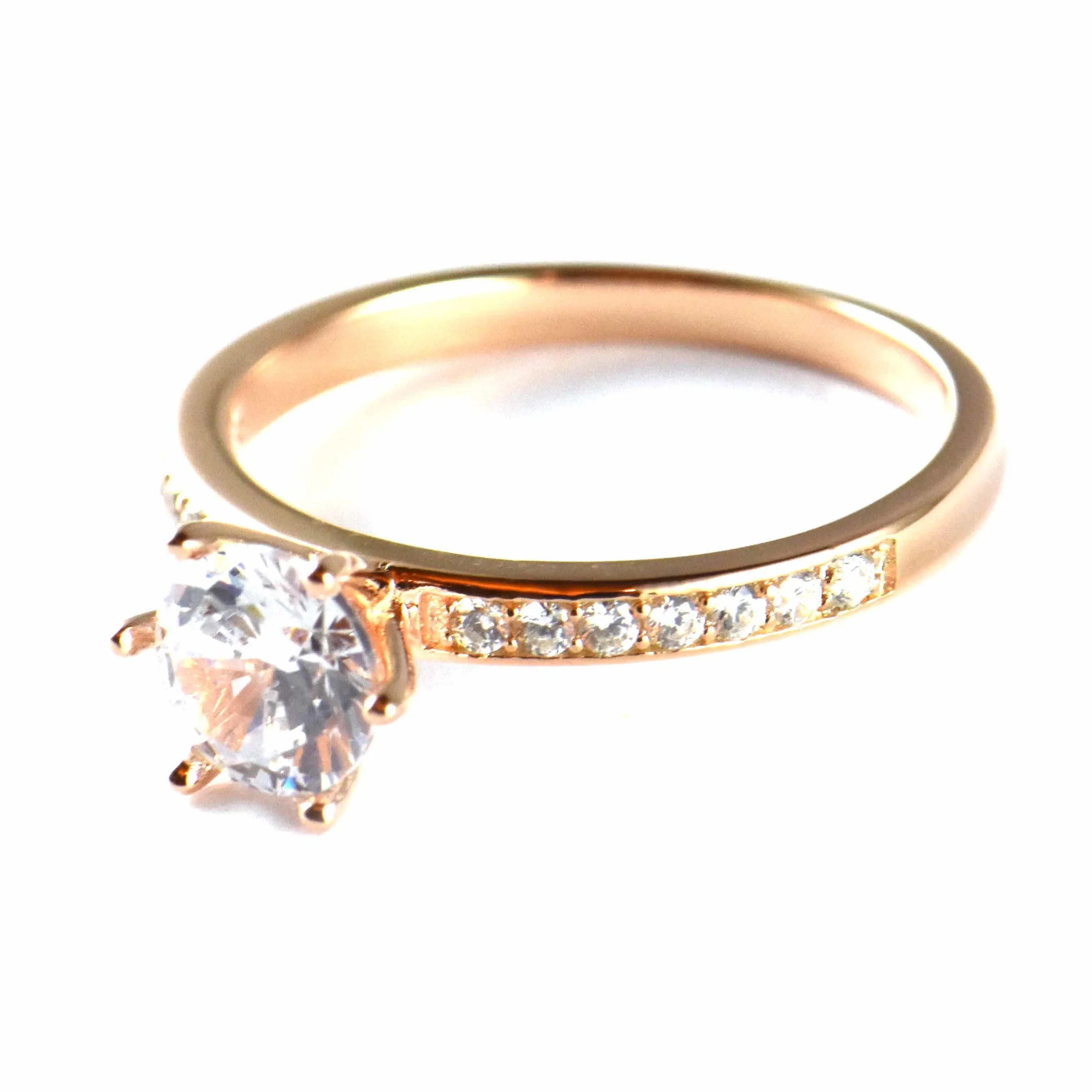 7mm CZ silver wedding ring with pink gold plating