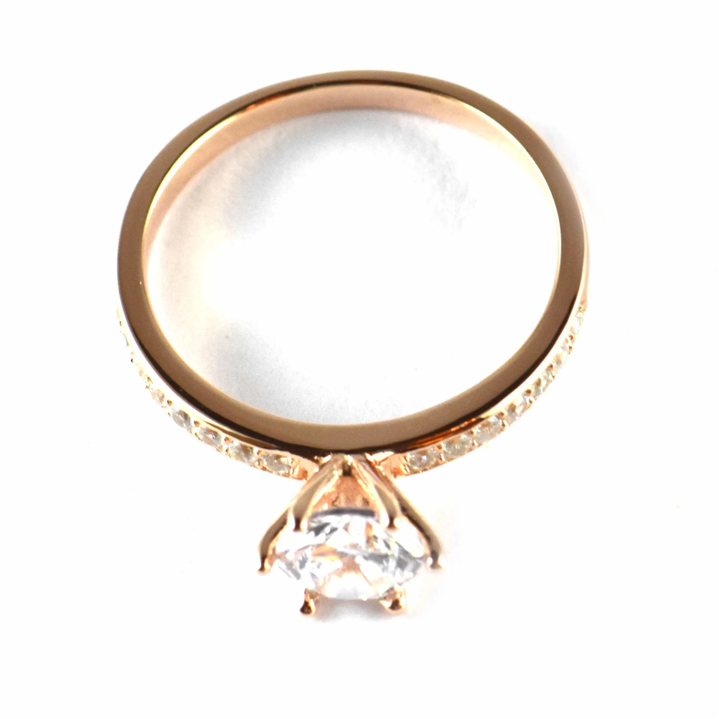 7mm CZ silver wedding ring with pink gold plating