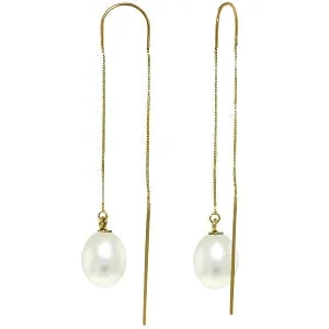 8 Carat 14K Solid Yellow Gold Threaded Dangles Earrings Pearl