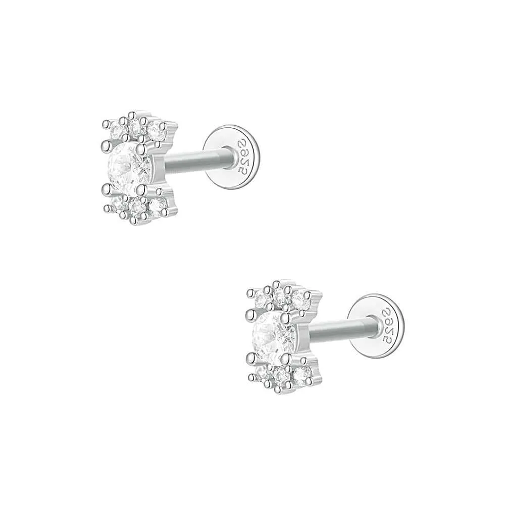 925 Silver Candy Shape CZ Diamond Flat Back Earrings