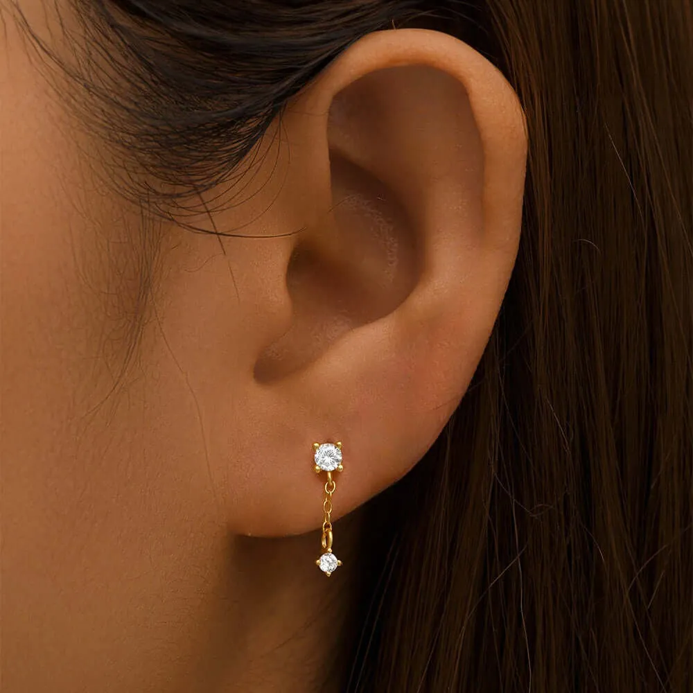 925 Silver Gold Double Diamond Flat Earrings