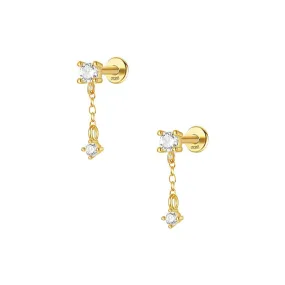 925 Silver Gold Double Diamond Flat Earrings