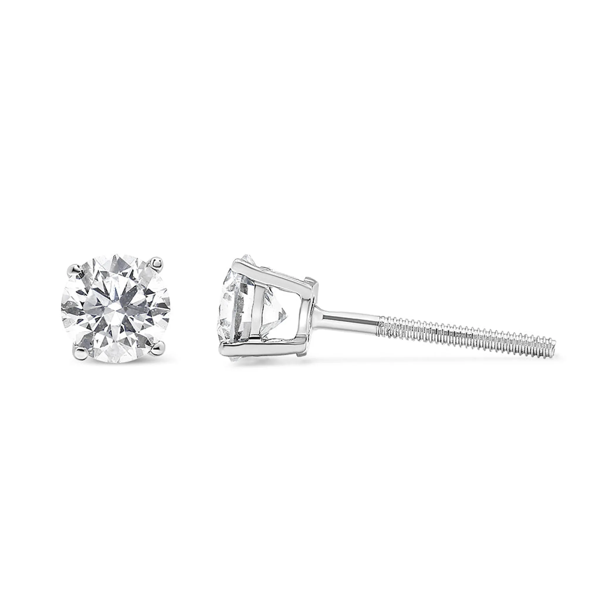 .925 Sterling Silver 1/2 Cttw Round Brilliant-Cut Diamond Classic 4-Prong Stud Earrings (I-J Color, I2-I3 Clarity)