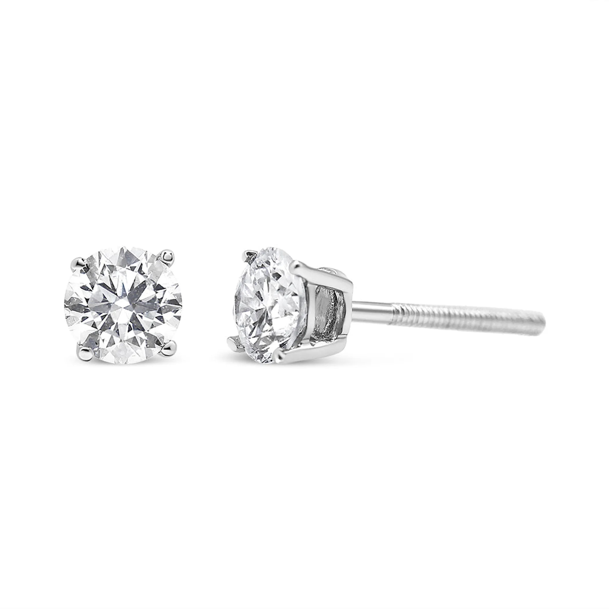 .925 Sterling Silver 1/2 Cttw Round Brilliant-Cut Diamond Classic 4-Prong Stud Earrings (I-J Color, I2-I3 Clarity)