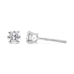 .925 Sterling Silver 1/2 Cttw Round Brilliant-Cut Diamond Classic 4-Prong Stud Earrings (I-J Color, I2-I3 Clarity)