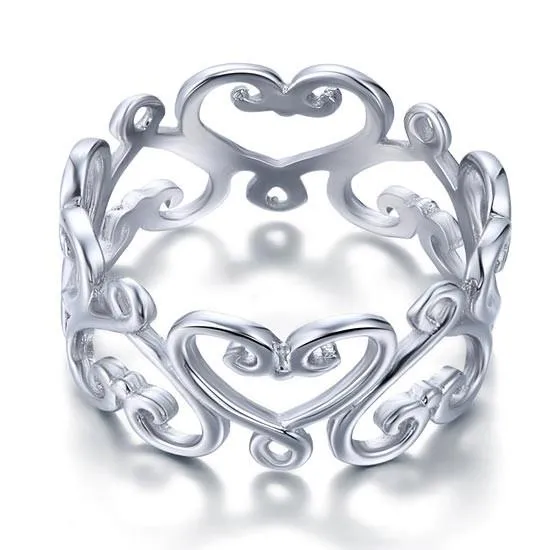 925 Sterling Silver Heart Ring Band Wedding Band Jewelry