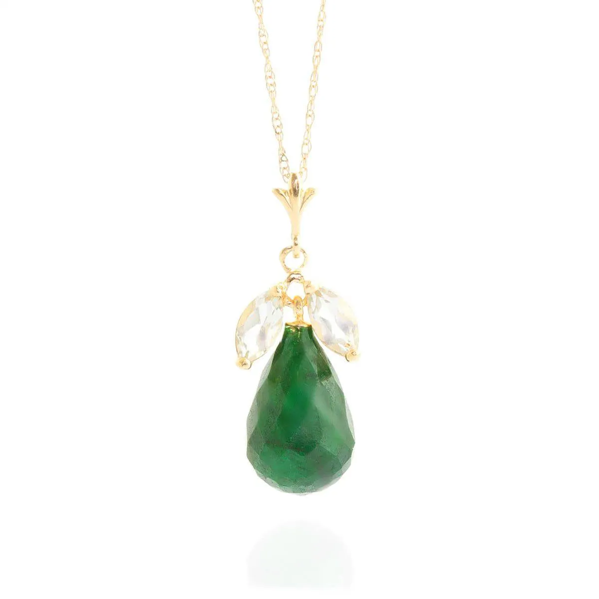 9.3 Carat 14K Solid Yellow Gold Necklace Natural Emerald White Topaz