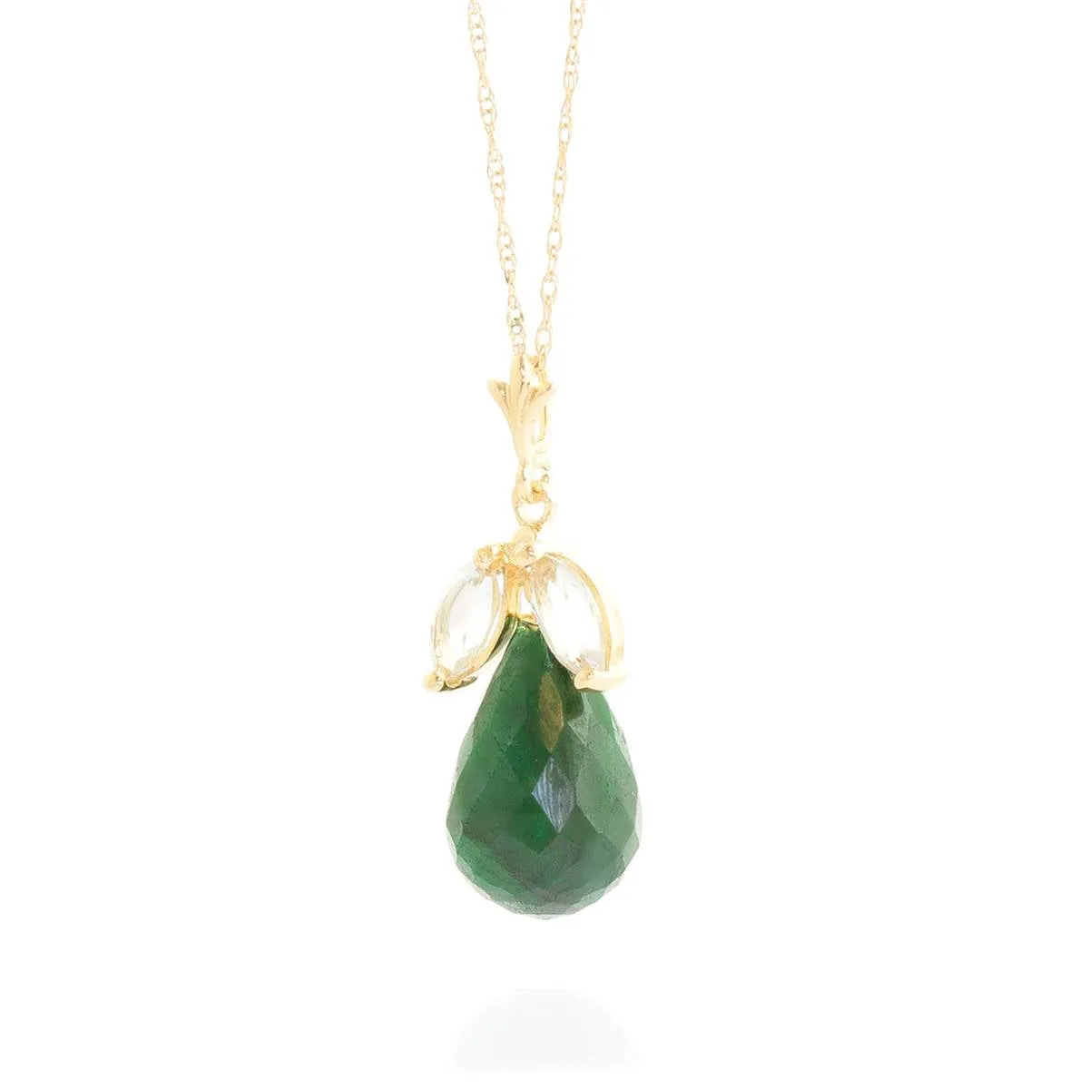 9.3 Carat 14K Solid Yellow Gold Necklace Natural Emerald White Topaz