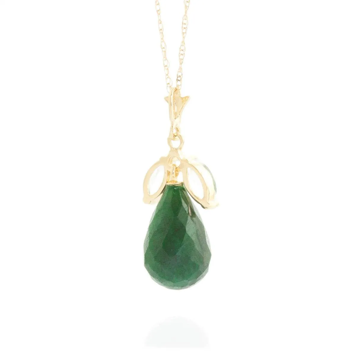 9.3 Carat 14K Solid Yellow Gold Necklace Natural Emerald White Topaz