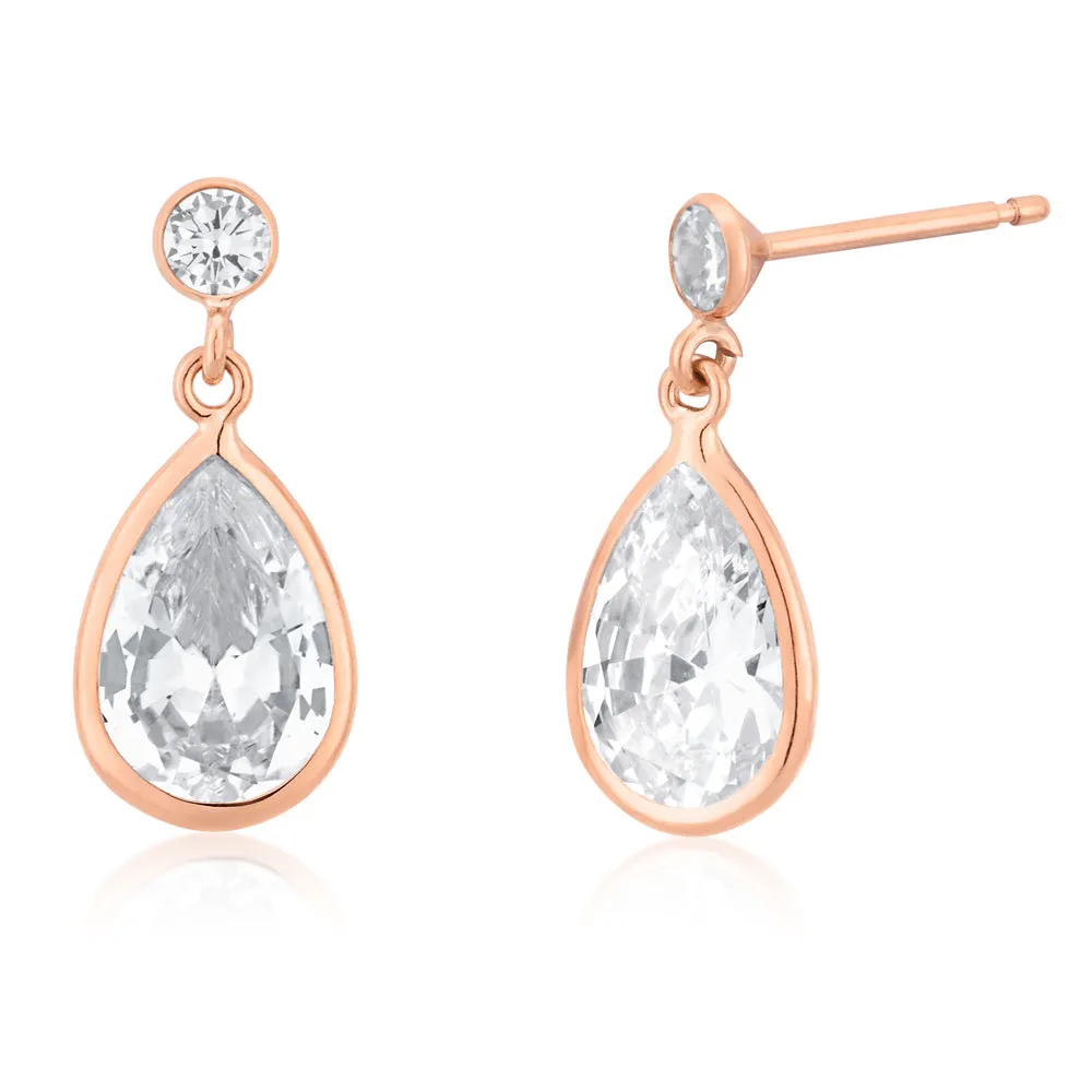 9ct Rose Gold Cubic Zirconia Drop Earrings