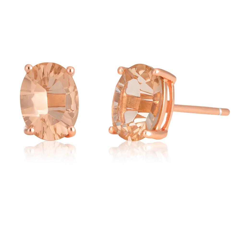 9ct Rose Gold Oval 6MM x 4MM Morganite Stud Earrings