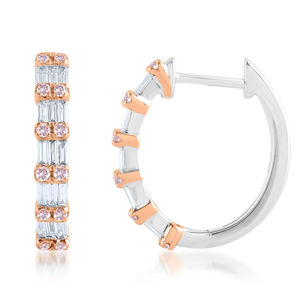 9ct  White and Rose Gold  0.40 Carat Diamond Hoop Earrings With Pink Argyle Diamonds