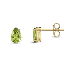 9ct Yellow Gold Peridot Teardrop Stud Earrings