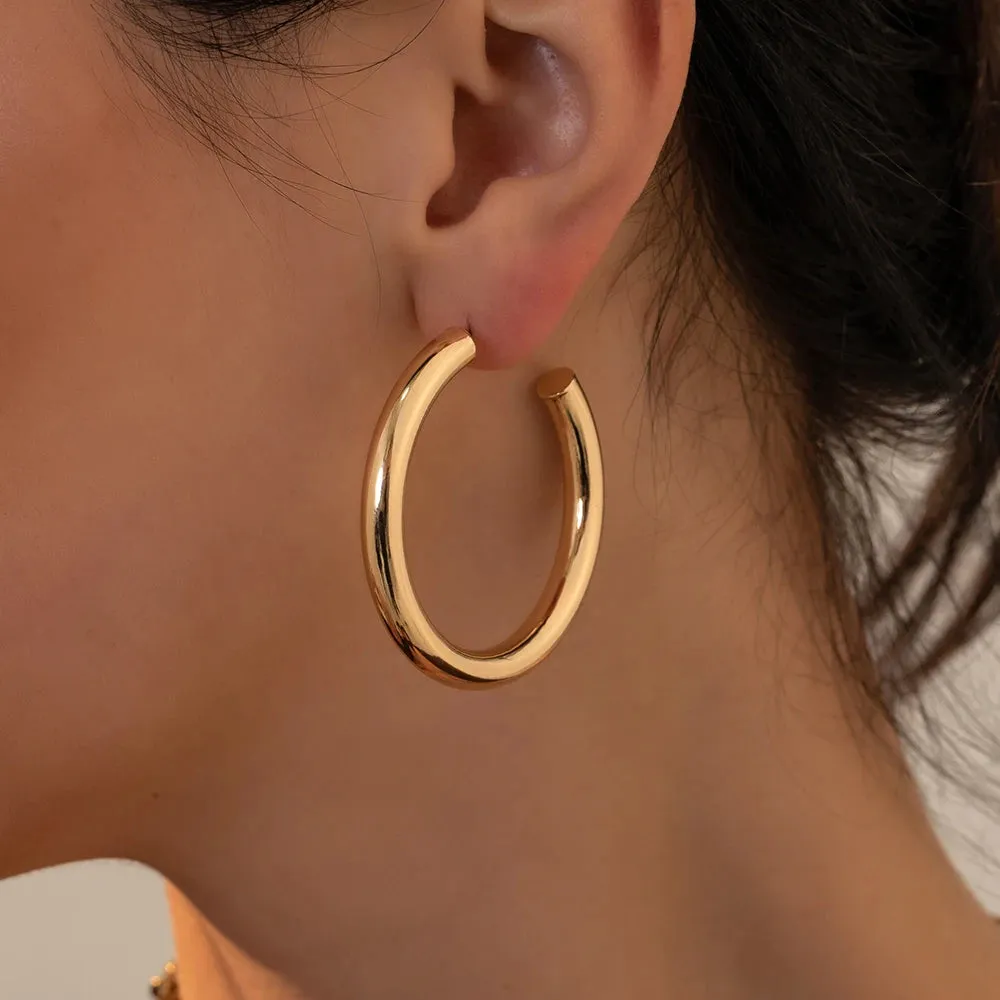 A&A Round Steel Hoop Earrings