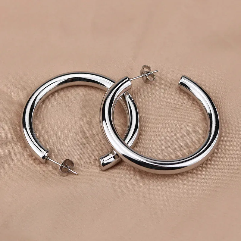 A&A Round Steel Hoop Earrings